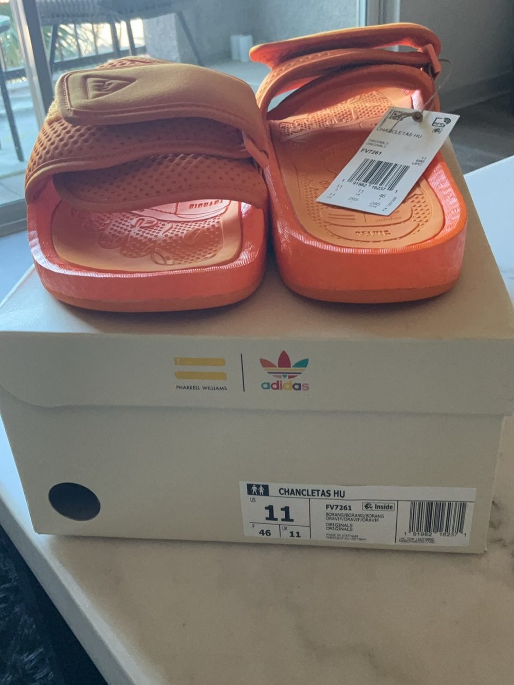 NWT Men’s Adidas Orange HU Pharrell Chanclas Comfort Slides